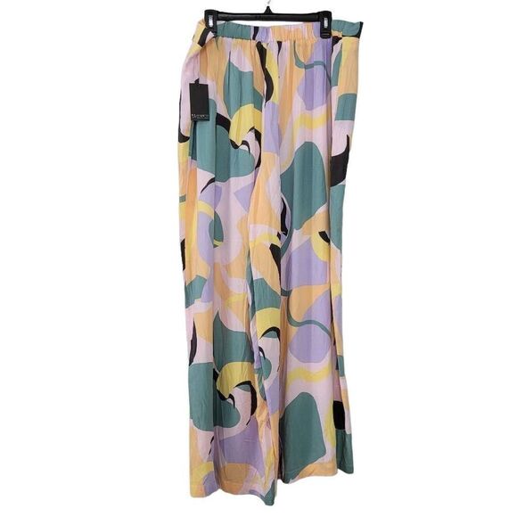 NWT Eloquii Printed Wide Leg Palazzo High Rise Pants Plus Sz 16 Pastel Pull On - Picture 5 of 11